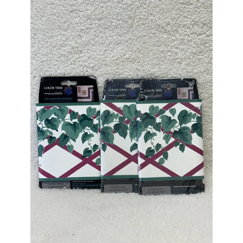 Color Tree Designs Wallcovering Border Ivy Trellis Green Magenta 95626 3 Packs